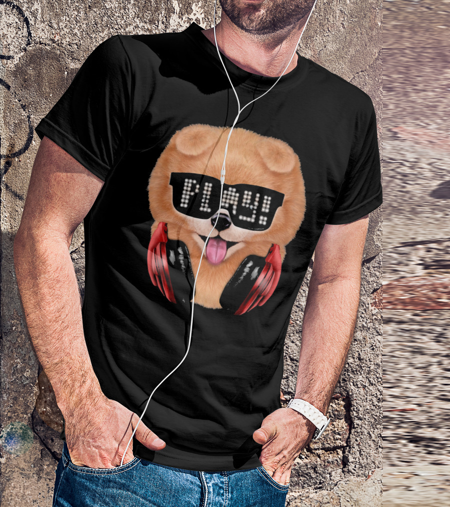 Cream Pomeranian Dog DJ In Sunglass With Play Headphones T-Shirt