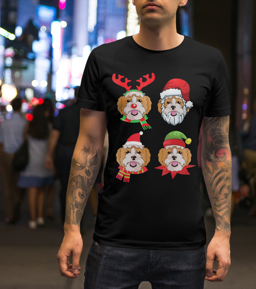 Cute Shih Tzu Christmas Santa Dog Reindeer Holiday Hats T-Shirt