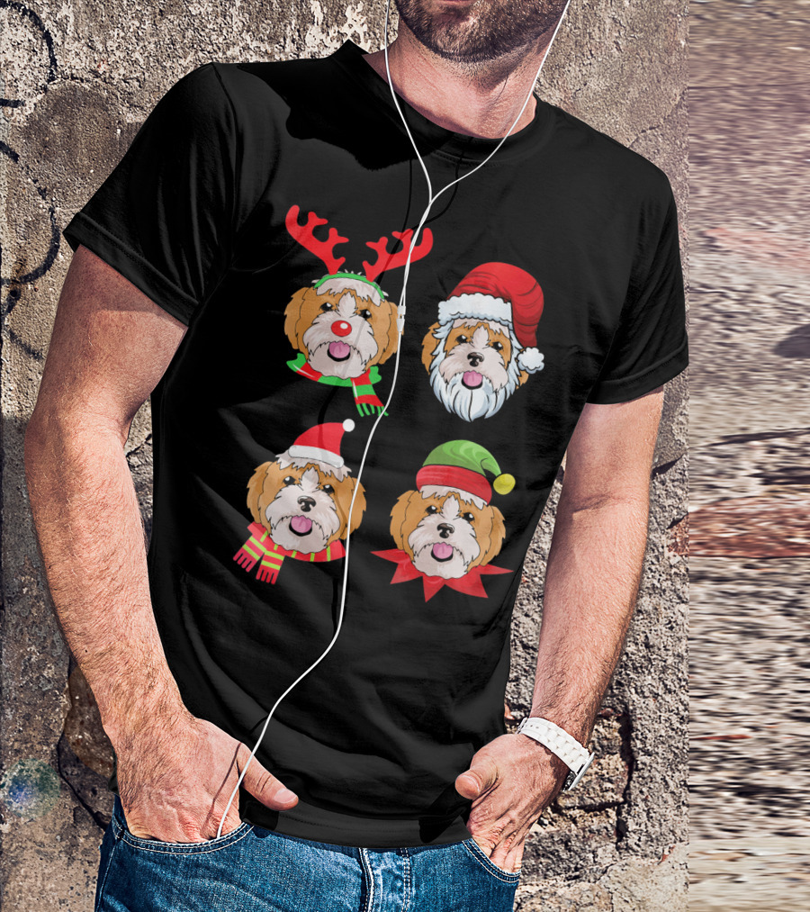 Cute Shih Tzu Christmas Santa Dog Reindeer Holiday Hats T-Shirt