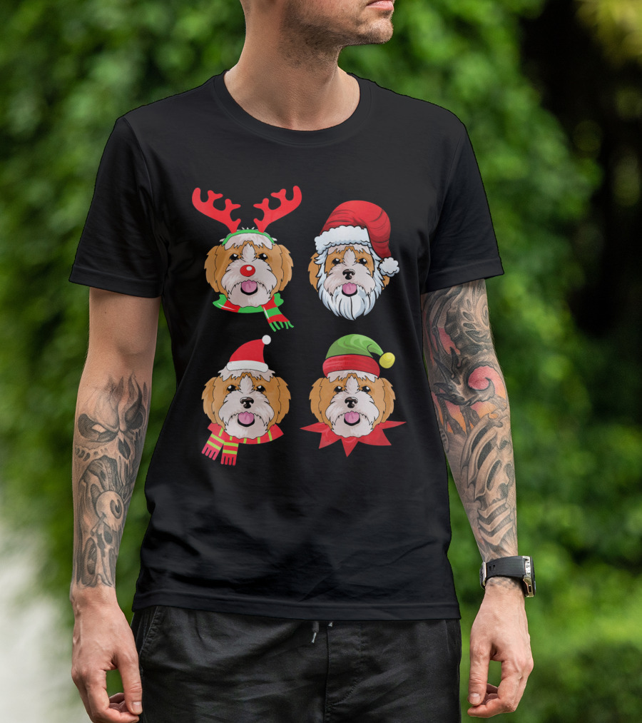 Cute Shih Tzu Christmas Santa Dog Reindeer Holiday Hats T-Shirt