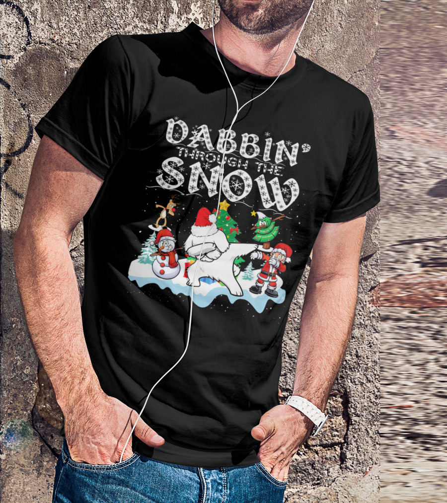Dabbin Through The Snow Santa Maltese Dog Snowman Christmas Tree T-Shirt