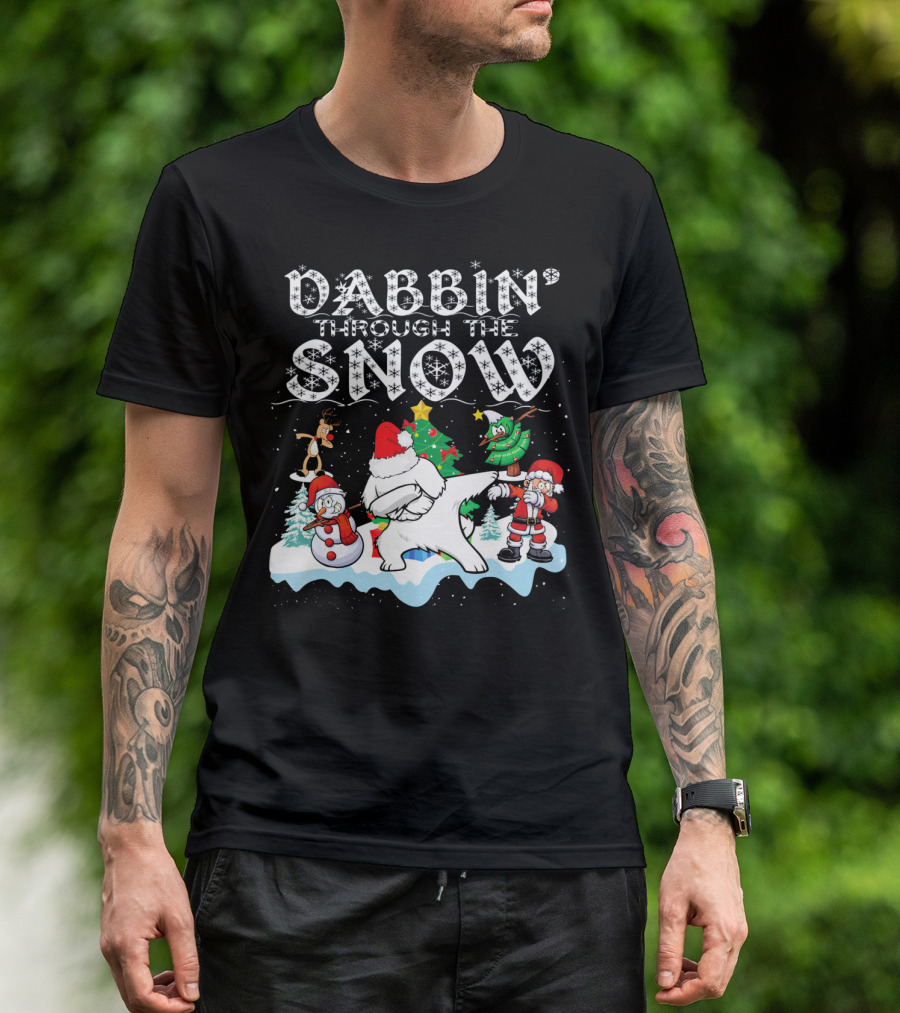 Dabbin Through The Snow Santa Maltese Dog Snowman Christmas Tree T-Shirt