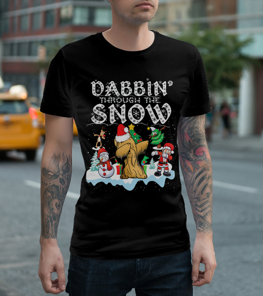 Dabbin' Through the Snow Christmas Shih Tzu Santa Trees Snowman Reindeer T-Shirt