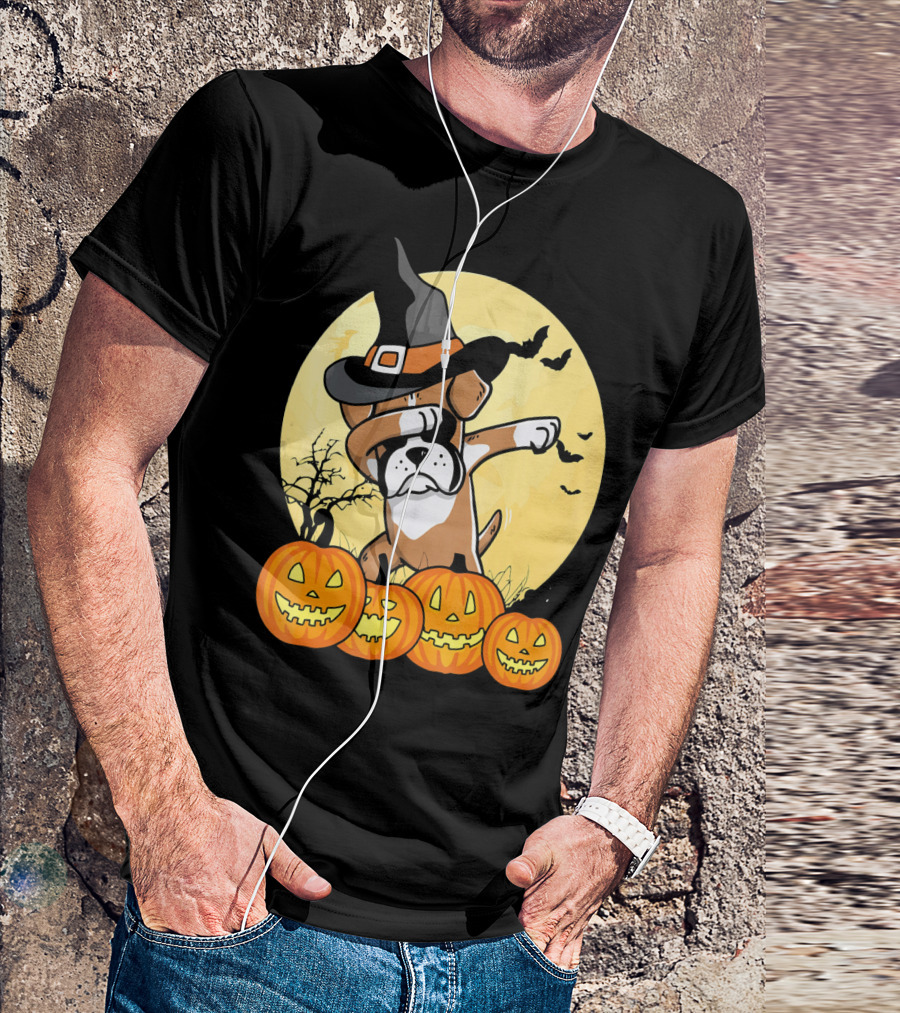 Dabbing Boxer Dog Witch Hat Pumpkin Halloween Dab Dance T-Shirt
