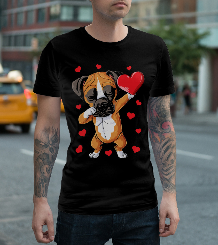 Boxer Dog Dabbing Valentine Heart For Dog Lovers T-Shirt