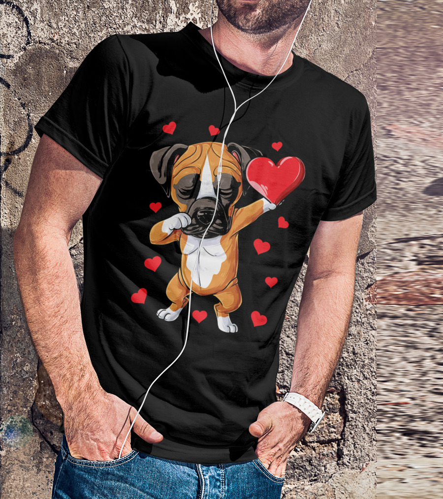 Boxer Dog Dabbing Valentine Heart For Dog Lovers T-Shirt