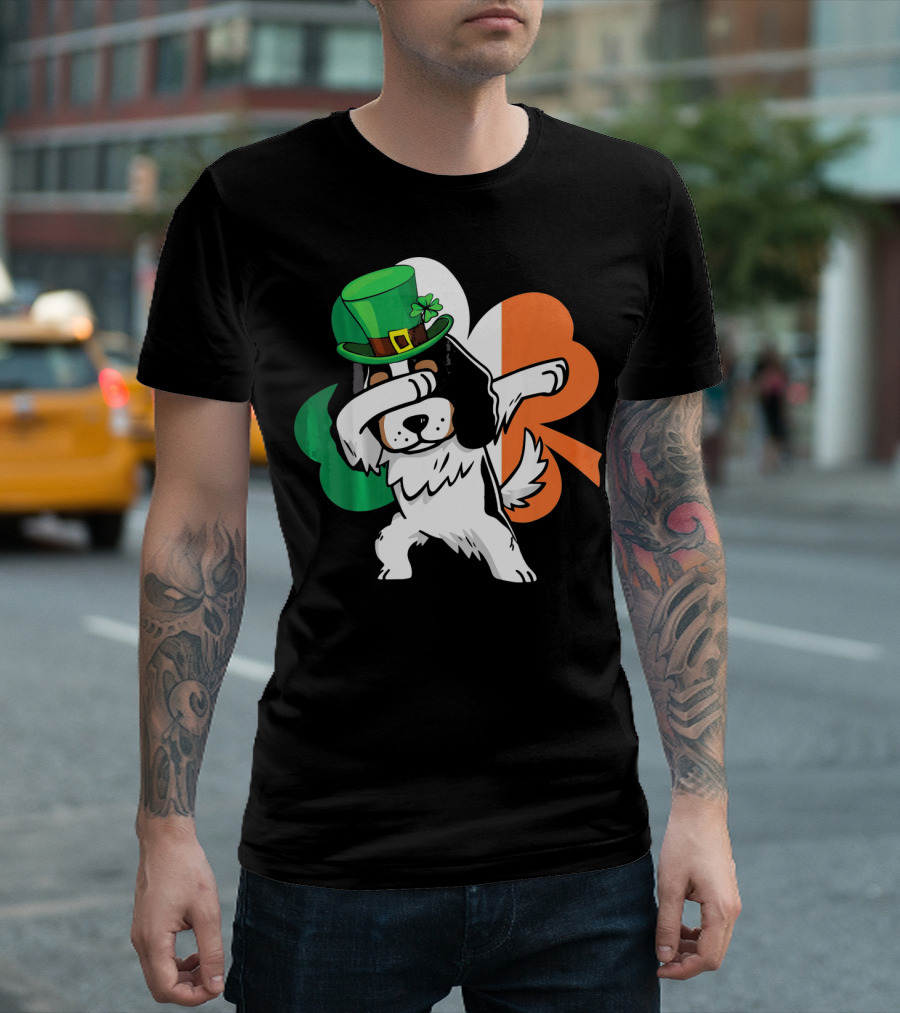 Cavalier King Charles Spaniel Dabbing Irish Clover St Patricks Day T-Shirt