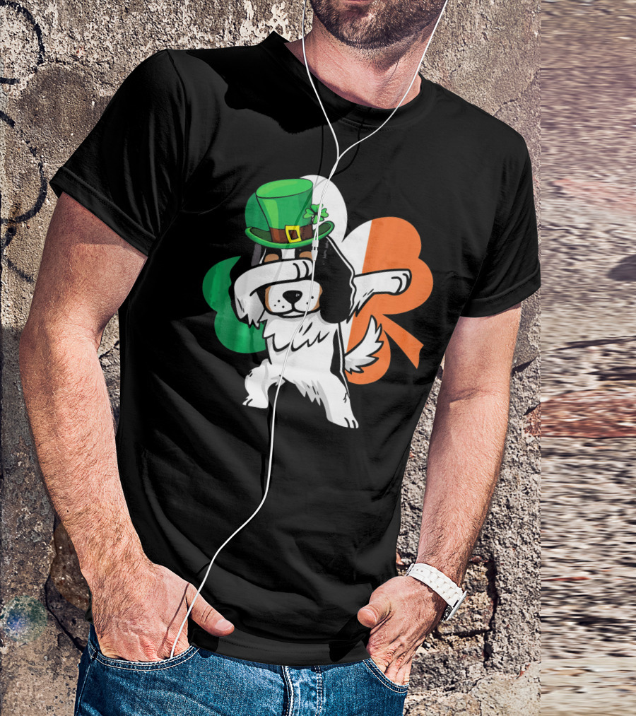 Cavalier King Charles Spaniel Dabbing Irish Clover St Patricks Day T-Shirt