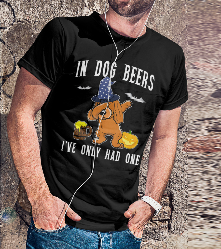 In Dog Beers Halloween Cocker Spaniel Dabbing With Pumpkin And Beer T-Shirt