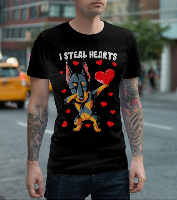 Dabbing Doberman I Steal Hearts Cute Heart-Loving Dogs T-Shirt