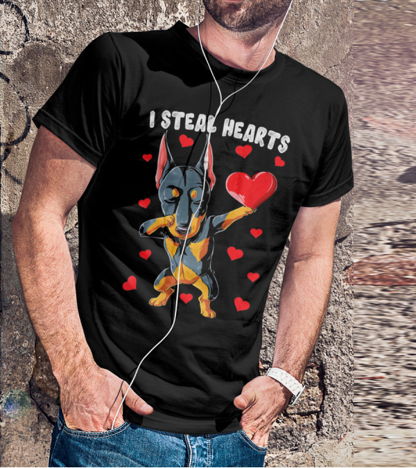 Dabbing Doberman I Steal Hearts Cute Heart-Loving Dogs T-Shirt