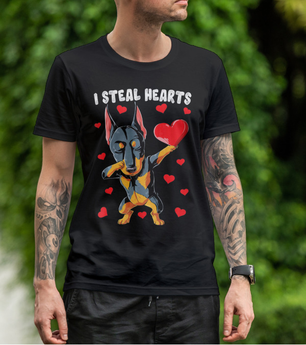 Dabbing Doberman I Steal Hearts Cute Heart-Loving Dogs T-Shirt