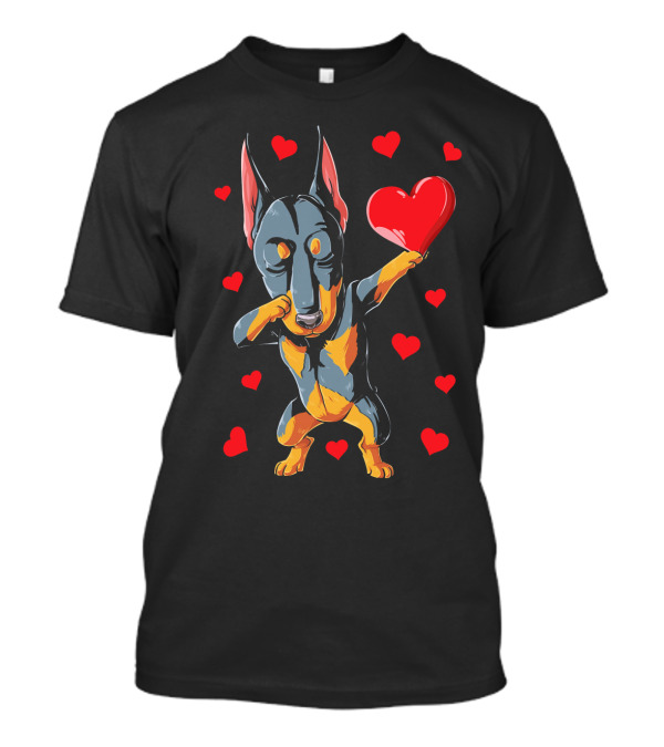 Dabbing Doberman Valentines Day Dog Love Heart T-Shirt