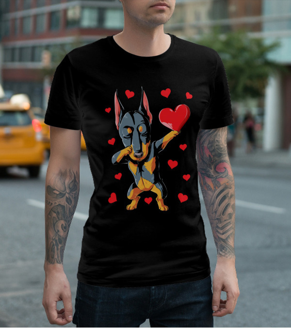 Dabbing Doberman Valentines Day Dog Love Heart T-Shirt