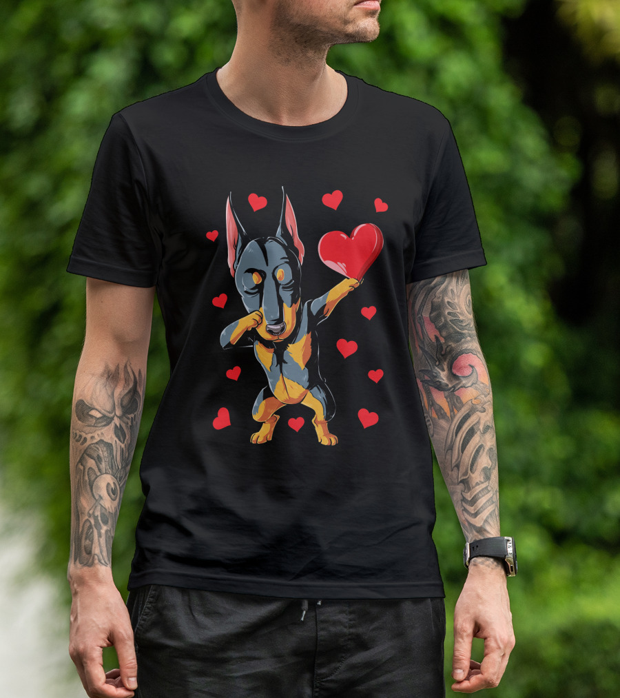 Dabbing Doberman Valentines Day Dog Love Heart T-Shirt