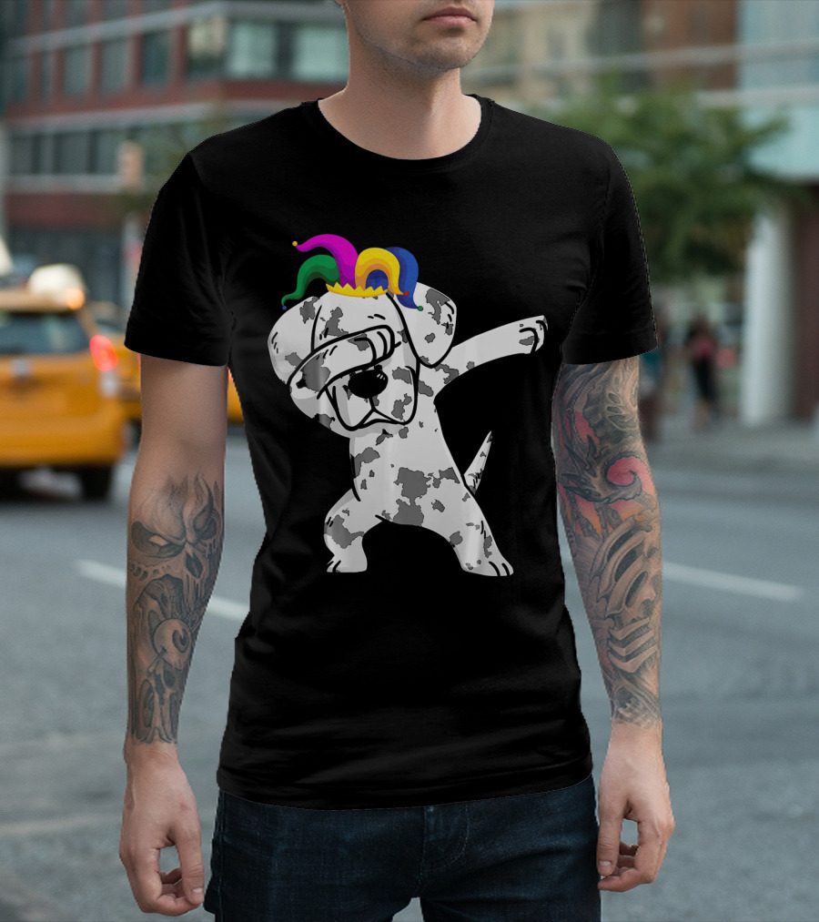 Dabbing Great Dane Jester Hat Mardi Gras Dance Fun T-Shirt