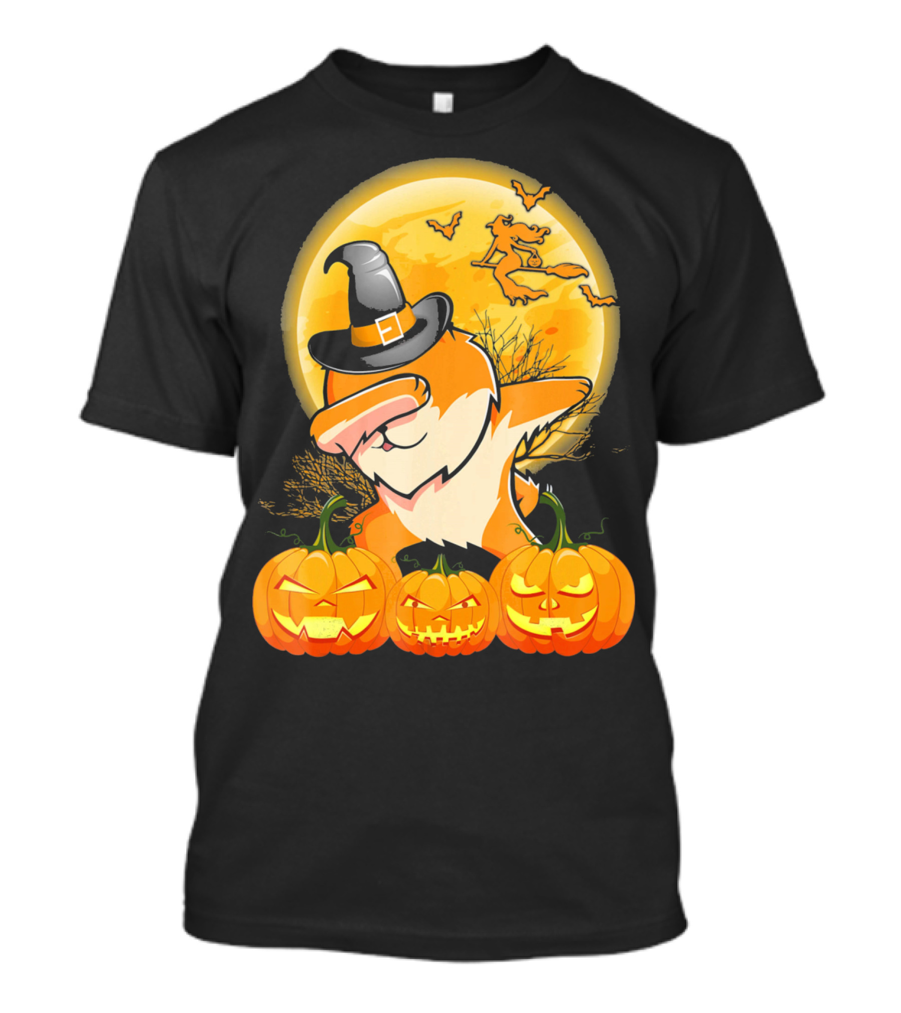 Dabbing Pomeranian Dog Halloween Pumpkin Witch Moon T-Shirt