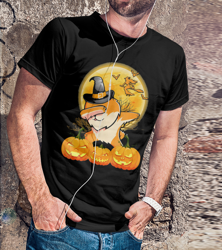 Dabbing Pomeranian Dog Halloween Pumpkin Witch Moon T-Shirt