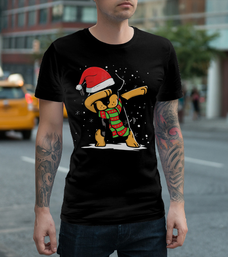 Dabbing Rottweiler Santa Christmas Dog with Scarf Love T-Shirt