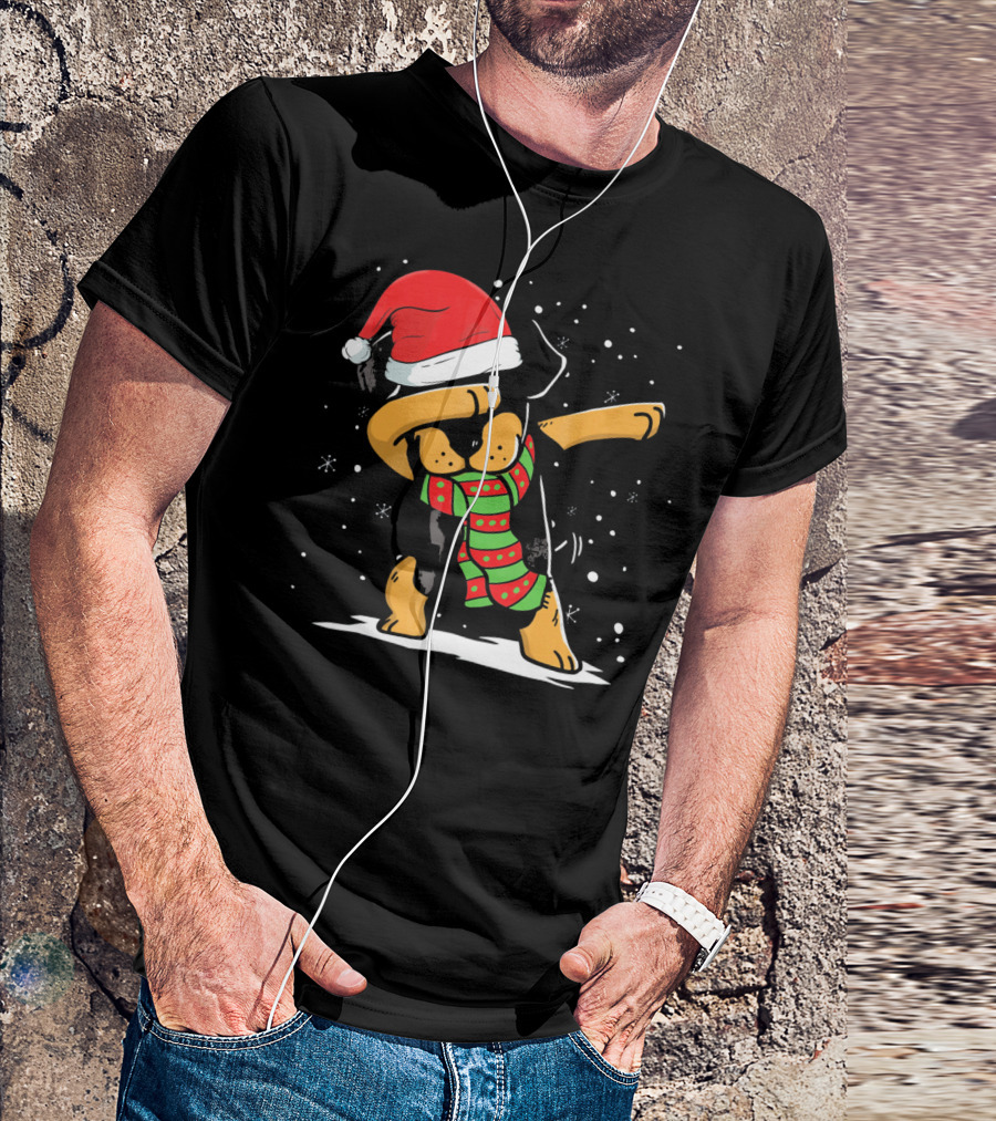Dabbing Rottweiler Santa Christmas Dog With Scarf Love T-Shirt