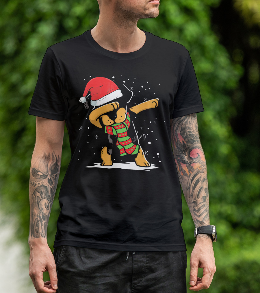 Dabbing Rottweiler Santa Christmas Dog With Scarf Love T-Shirt