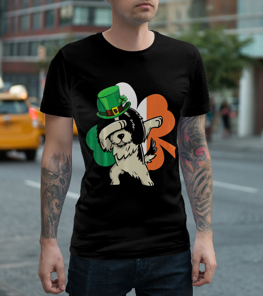 Dabbing Shih Tzu Shamrock Irish Hat Flag T-Shirt