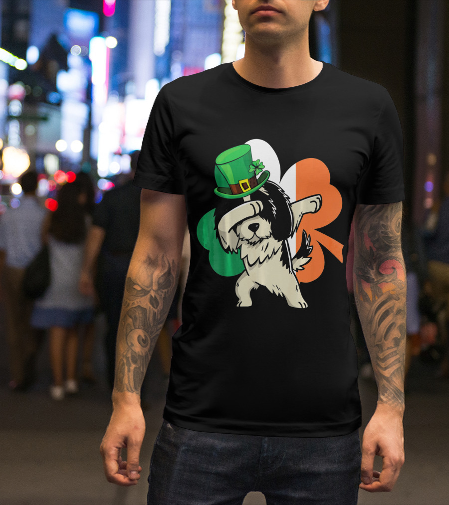 Dabbing Shih Tzu Shamrock Irish Hat Flag T-Shirt