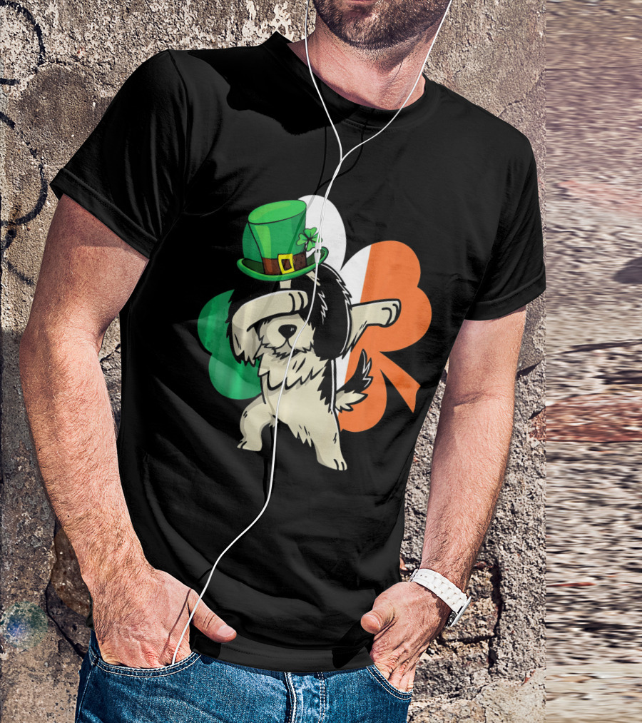 Dabbing Shih Tzu Shamrock Irish Hat Flag T-Shirt