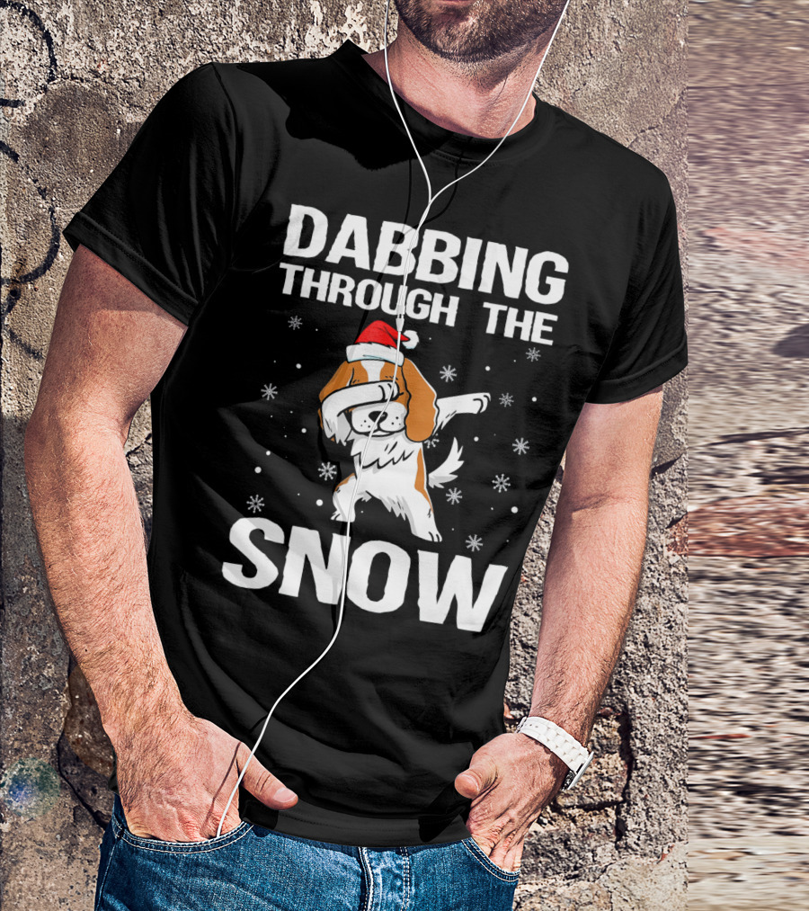 Dabbing Through The Snow Cavalier King Charles Spaniel Christmas Dog Santa Hat T-Shirt