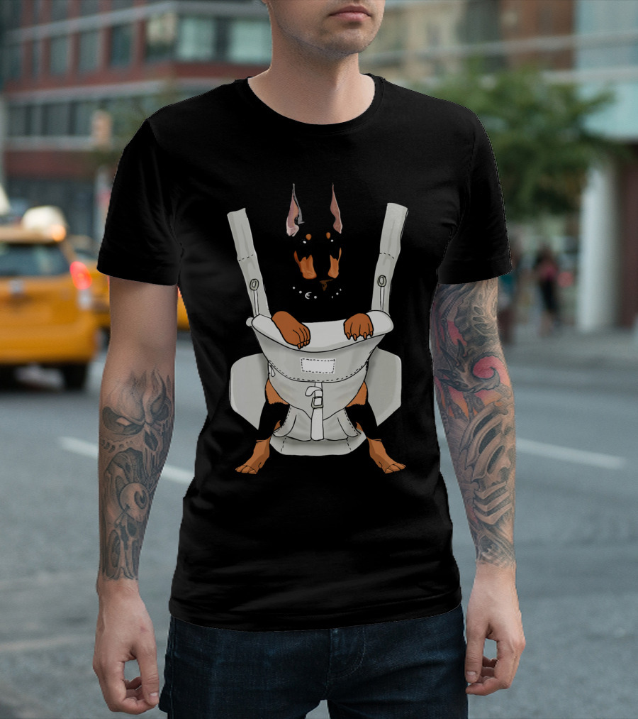 Carrier Doberman With Cartoon Baby Harness T-Shirt