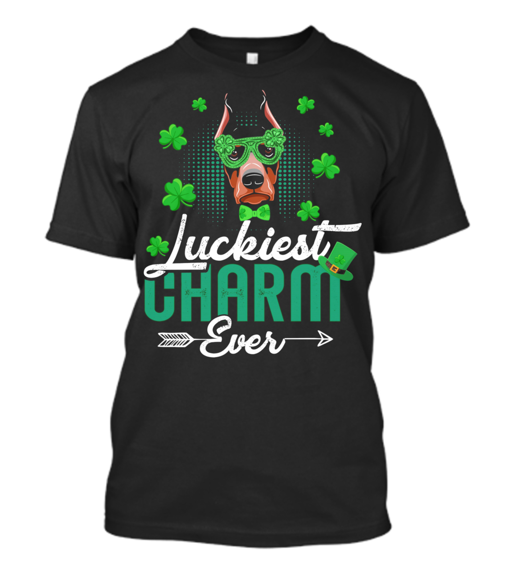 Luckiest Charm Ever Doberman Patrick's Day Shamrock Glasses T-Shirt