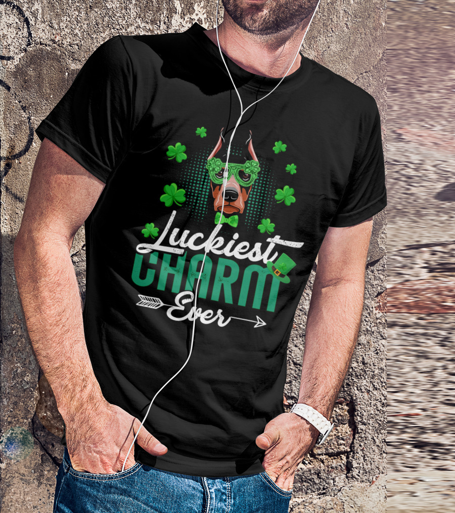 Luckiest Charm Ever Doberman Patrick's Day Shamrock Glasses T-Shirt
