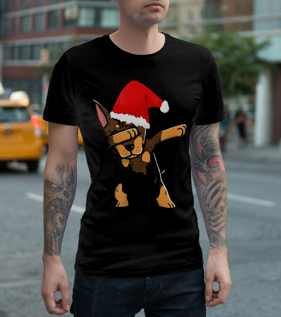 Doberman Pinscher Dabbing Santa Hat Christmas T-Shirt