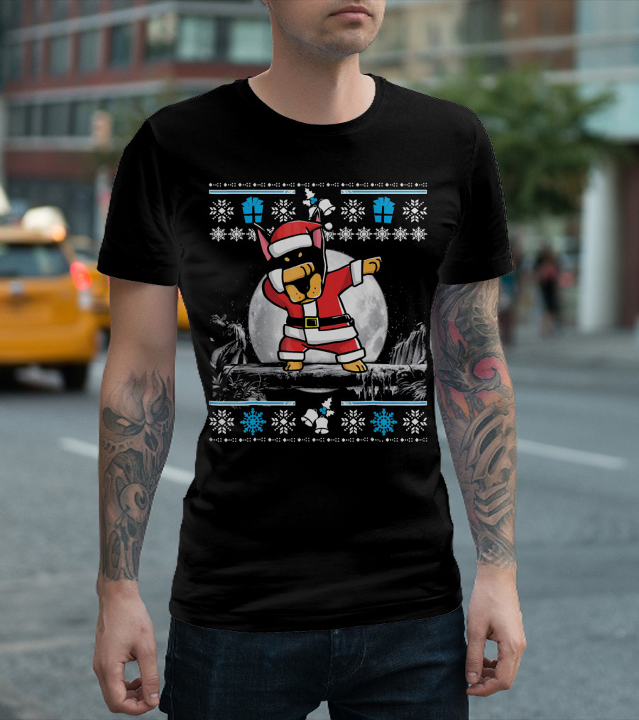 Doberman Pinscher Santa Claus Dabbing Christmas Sweater Moon Snowflake Gift T-Shirt