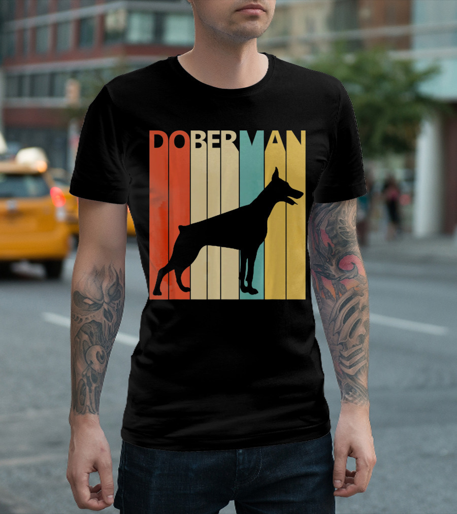 Doberman Vintage Silhouette Stripes for Dog Dad T-Shirt