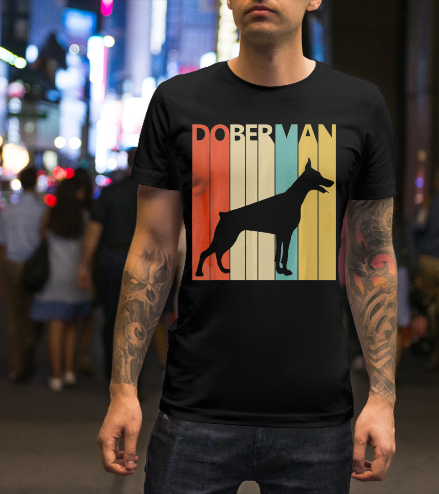 Doberman Vintage Silhouette Stripes For Dog Dad T-Shirt