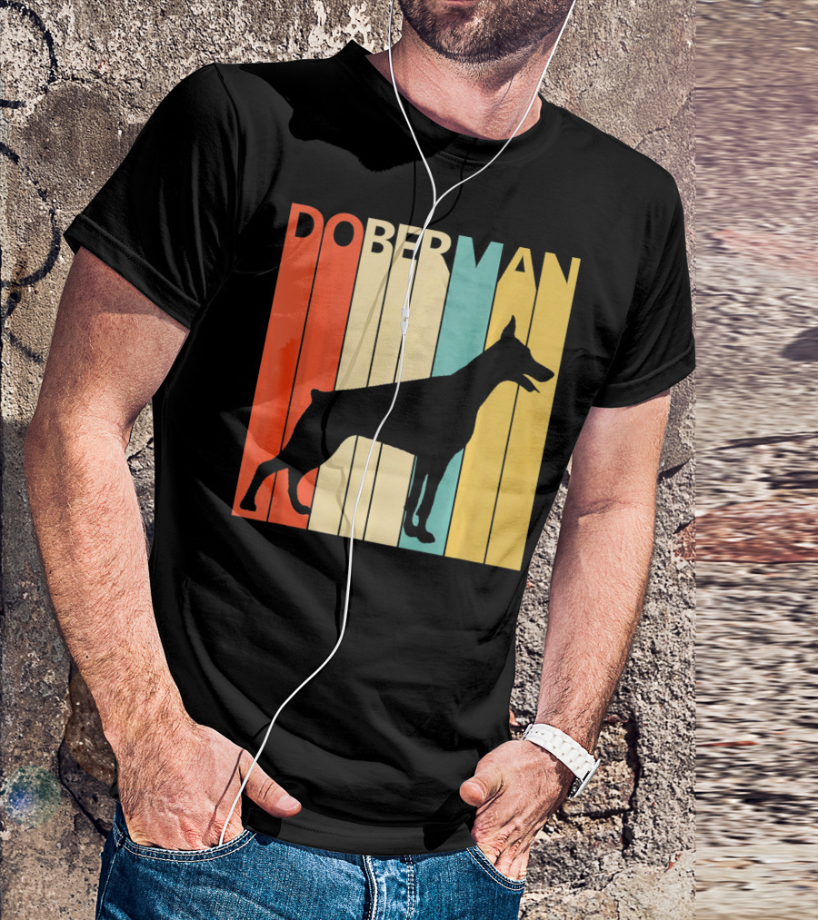 Doberman Vintage Silhouette Stripes For Dog Dad T-Shirt