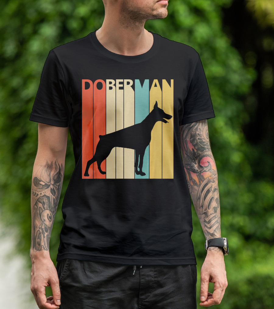 Doberman Vintage Silhouette Stripes For Dog Dad T-Shirt
