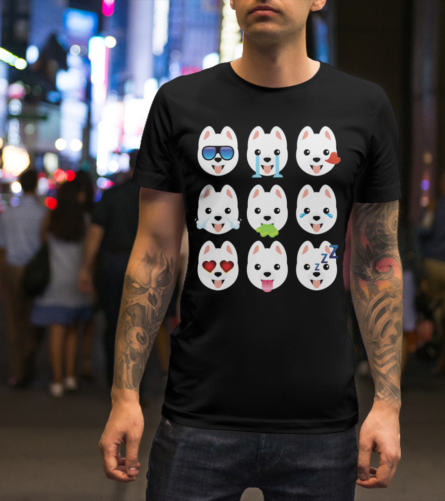 Pomeranian Dog Emoji Faces Funny Father Emotions T-Shirt
