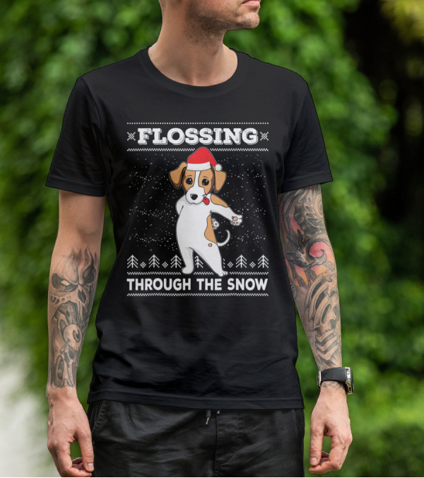Flossing Through The Snow Jack Russell Terrier Santa Hat T-Shirt