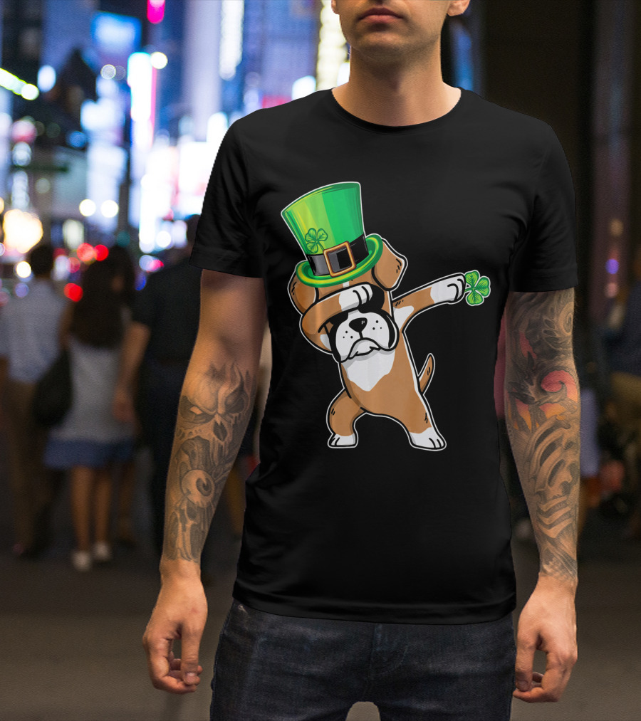 Funny Boxer Dog Dabbing St. Patrick's Day Dance T-Shirt