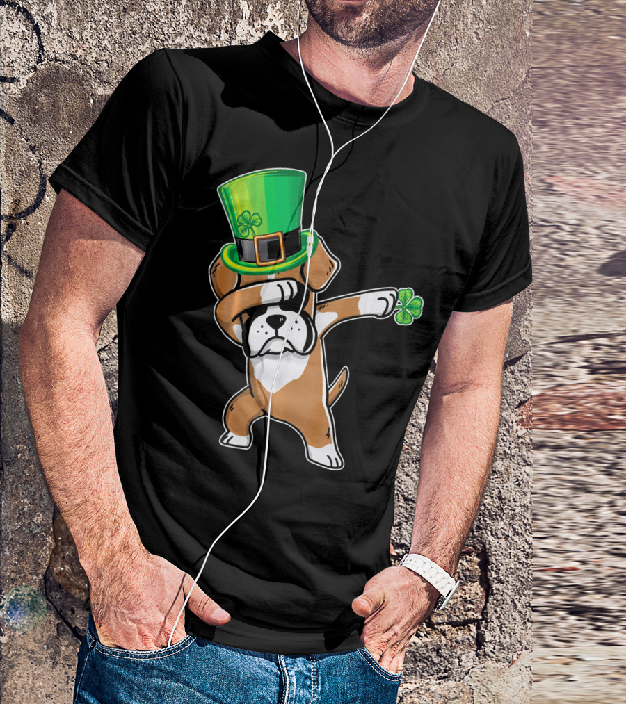 Funny Boxer Dog Dabbing St. Patrick's Day Dance T-Shirt