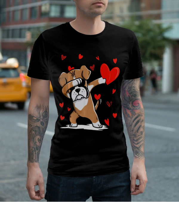 Dabbing Boxer Dog Holding Heart With Valentines Day T-Shirt