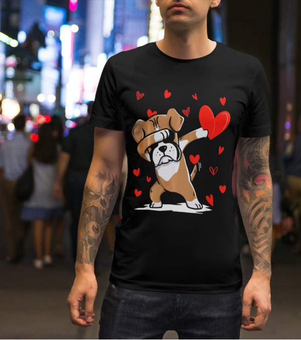 Dabbing Boxer Dog Holding Heart With Valentines Day T-Shirt