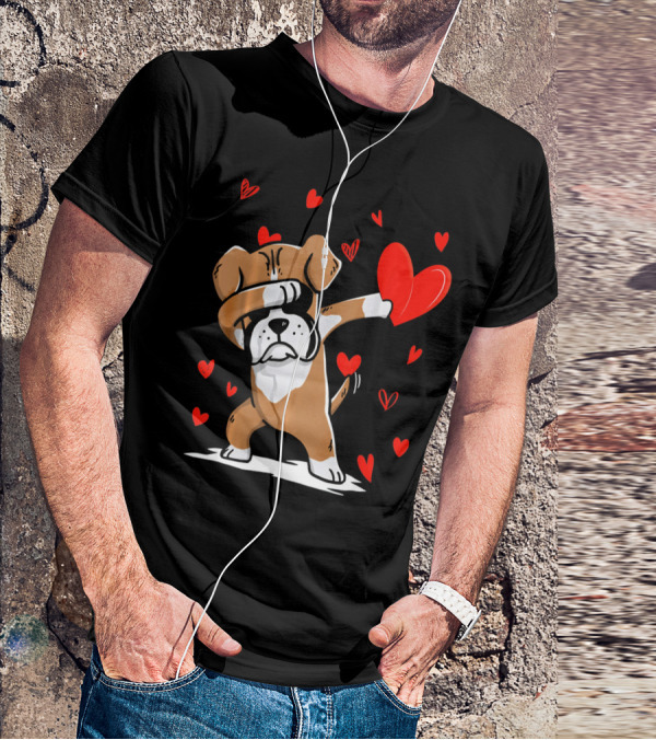 Dabbing Boxer Dog Holding Heart With Valentines Day T-Shirt