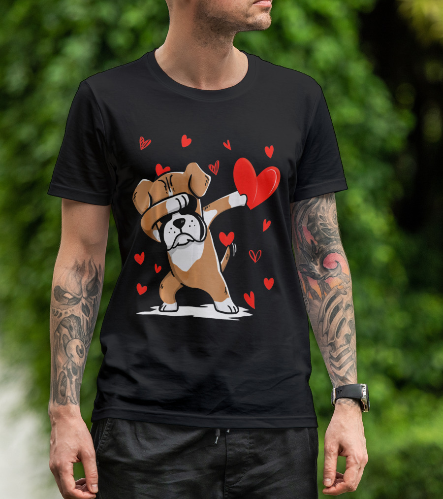 Dabbing Boxer Dog Holding Heart With Valentines Day T-Shirt