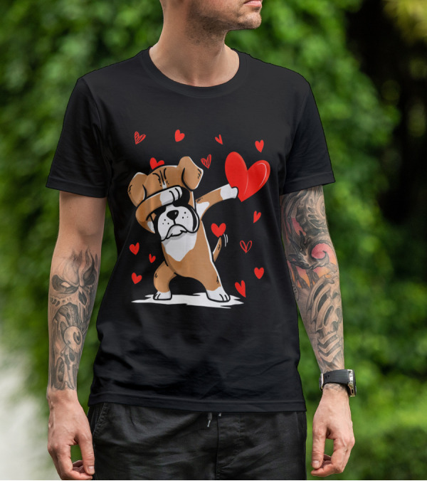 Dabbing Boxer Dog Holding Heart With Valentines Day T-Shirt