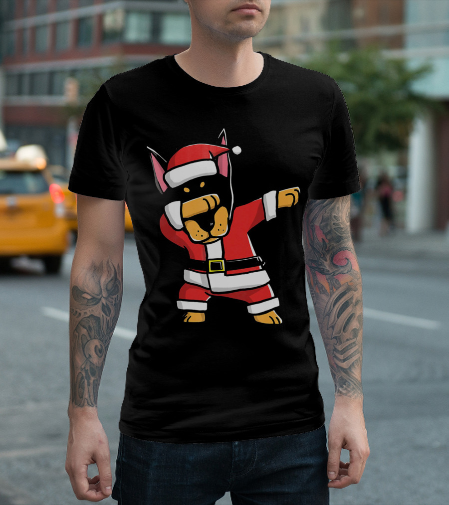 Funny Dabbing Doberman Pinscher Dog Ugly Christmas Santa T-Shirt