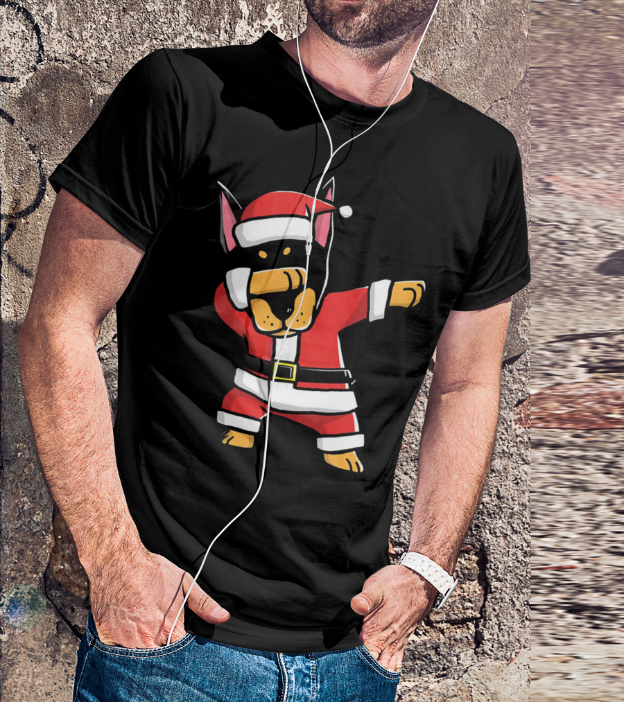 Funny Dabbing Doberman Pinscher Dog Ugly Christmas Santa T-Shirt
