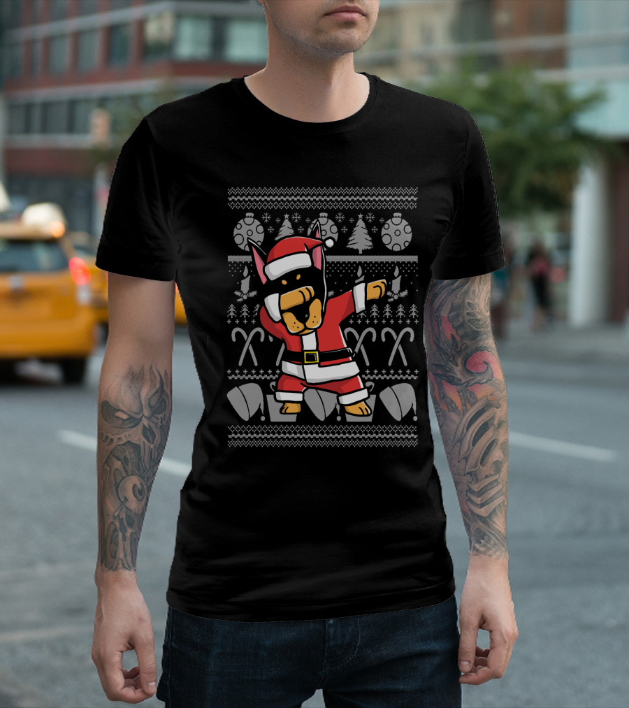 Funny Doberman Dabbing Santa Dog Christmas T-Shirt